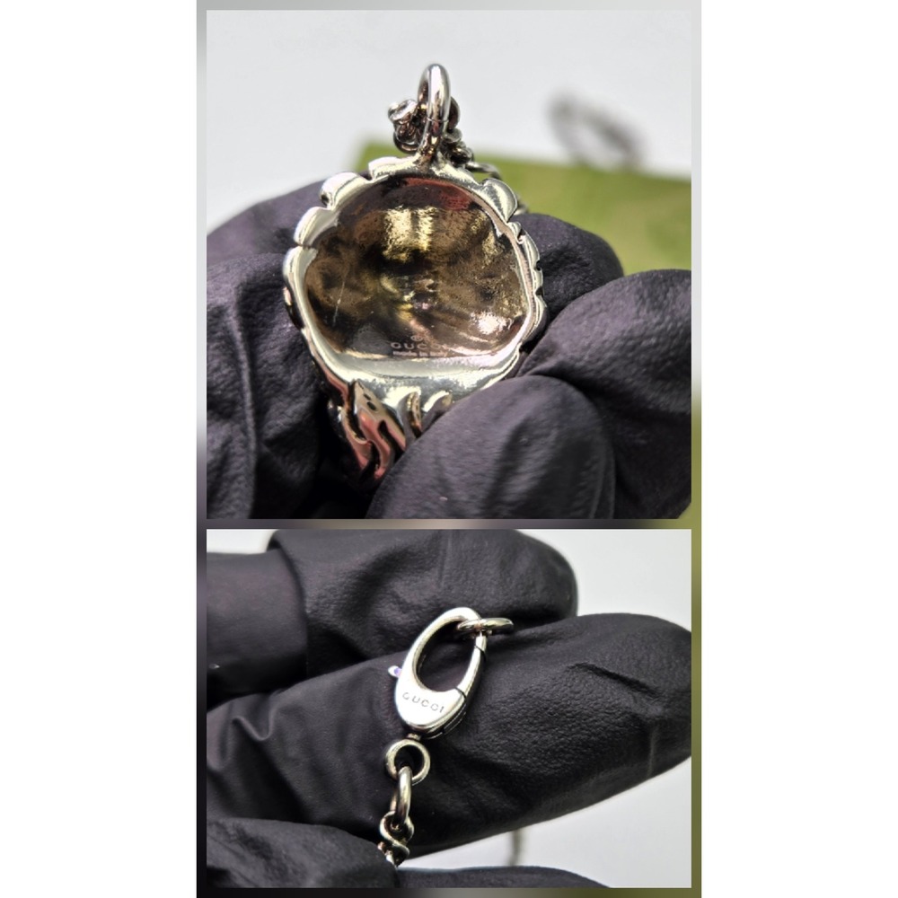 Gucci Sterling Silver Brass Swarovski Lion Head Necklace Black - Picture 6 of 10